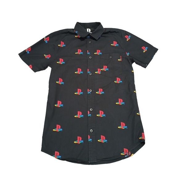 Other - Playstation Boy Shirt Size S(19)Black Red Button All Over Print Video Game Retro